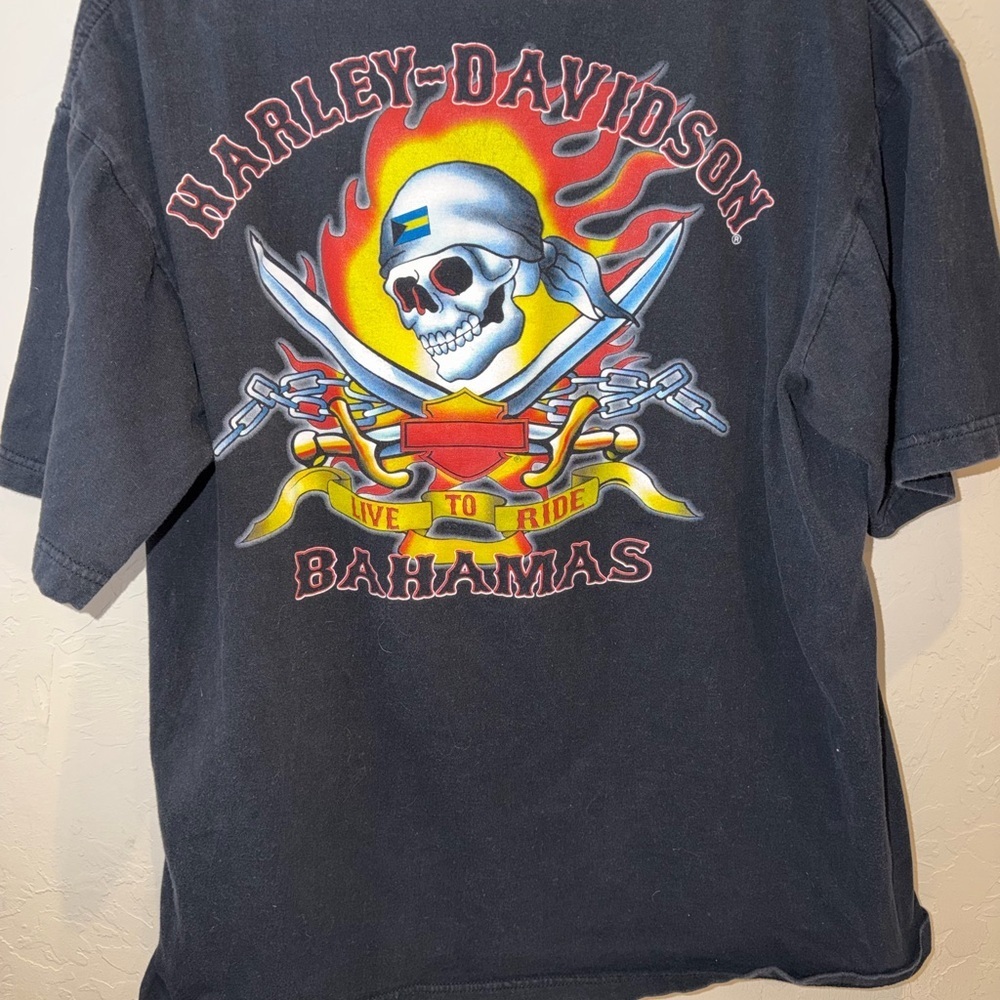 Vintage Harley Davidson Bahamas Mens Short Sleeve T Shirt L Black Live to Ride